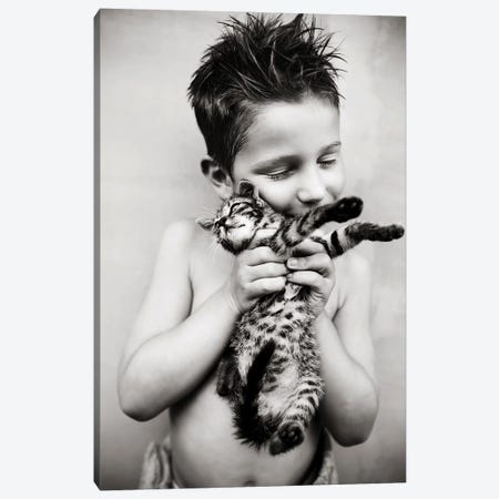 Boy and his cat Canvas Print #MTV78} by Milica Tepavac Art Print