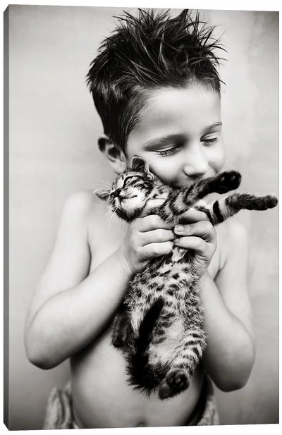 Boy and his cat Canvas Art Print - Milica Tepavac
