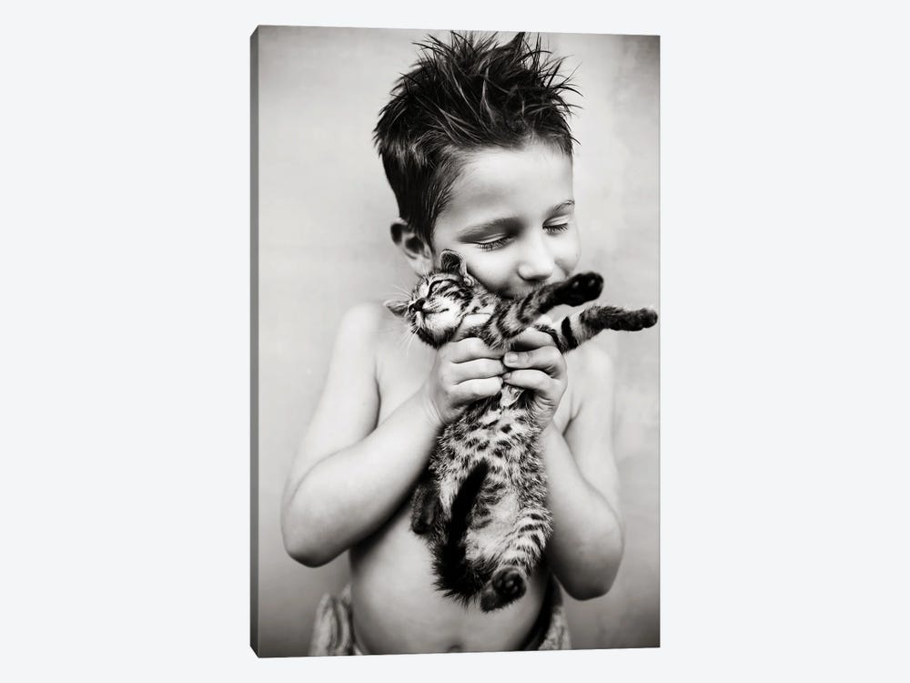 Boy and his cat by Milica Tepavac 1-piece Canvas Print