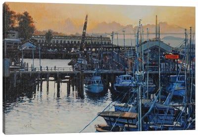 Sunset At The Pier Canvas Art Print - Harbor & Port Art