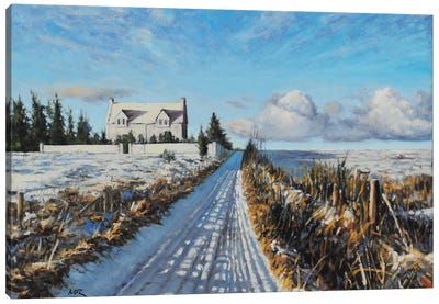 A Road To Winter Canvas Art Print - Field, Grassland & Meadow Art