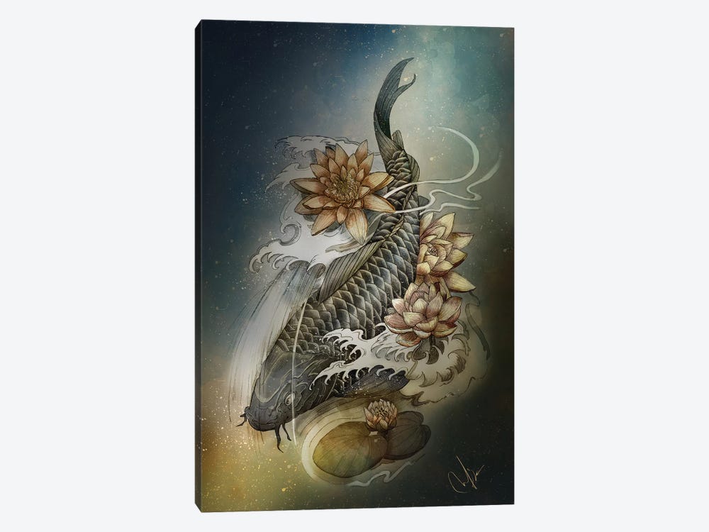 Koi And Lotus by Marine Loup 1-piece Canvas Art