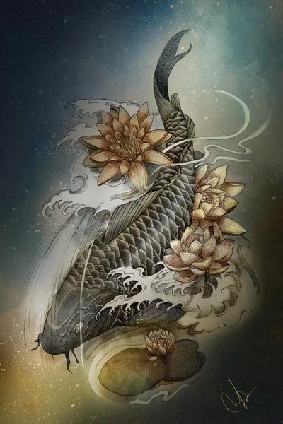 Asian Décor: Koi And Lotus by Marine Loup