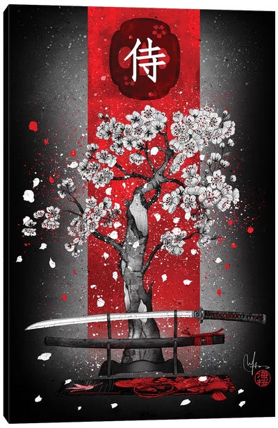 Samurai Canvas Art Print - Black, White & Red Art