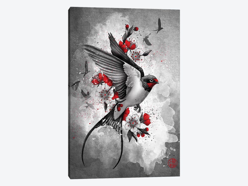 Swallows And Sakuras by Marine Loup 1-piece Canvas Art