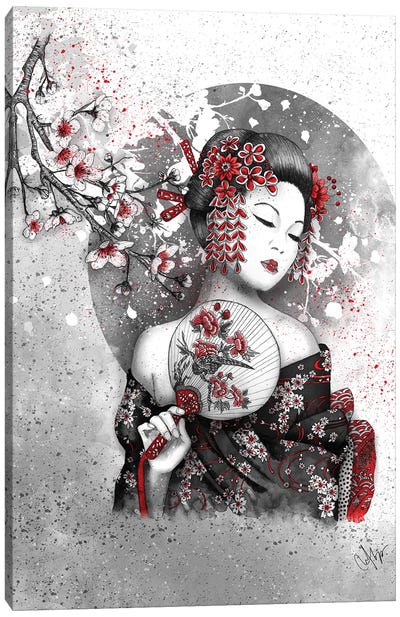 Under The Flower Canvas Art Print - Black, White & Red Art