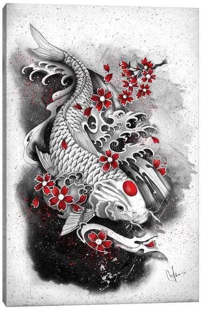 White Koi Canvas Art Print - Asian Décor