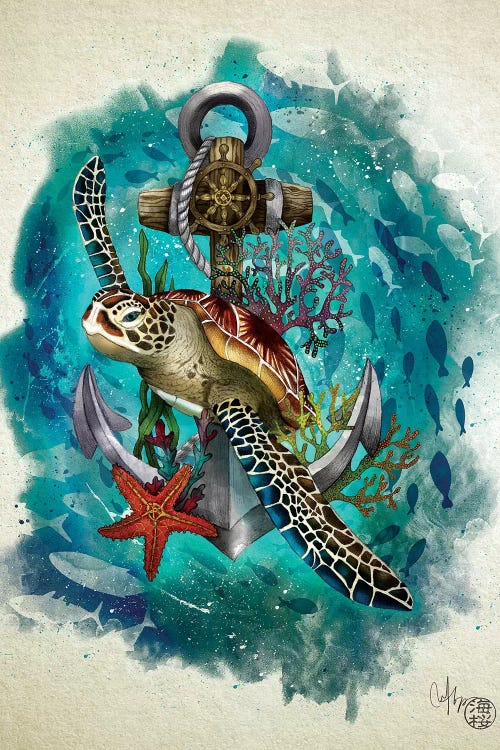Turtle And The Sea by Marine Loup wall art