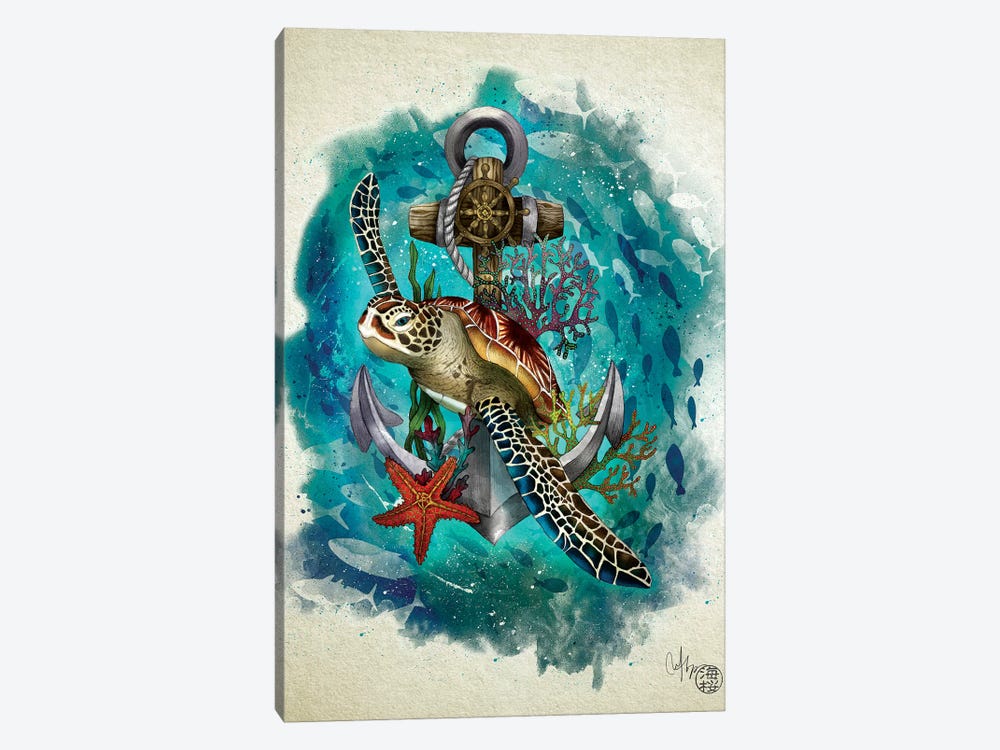 Turtle And The Sea by Marine Loup 1-piece Canvas Artwork