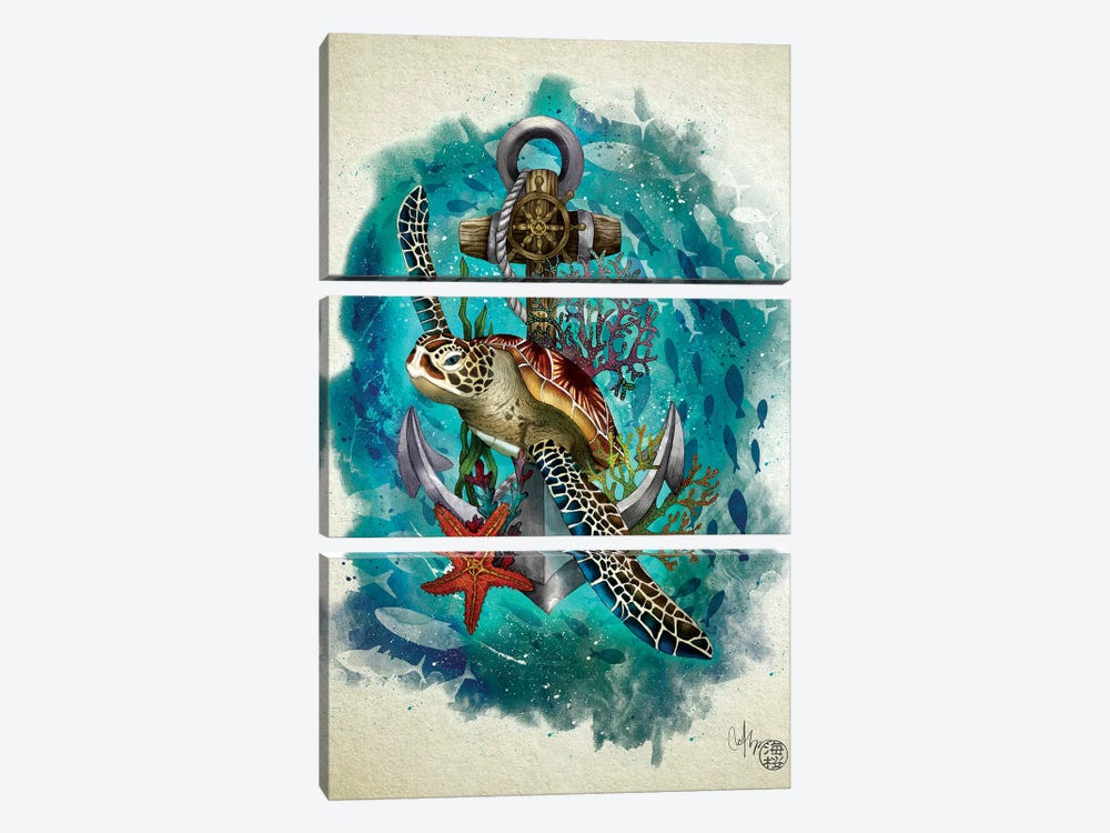 Turtle And The Sea by Marine Loup 3-piece Canvas Art