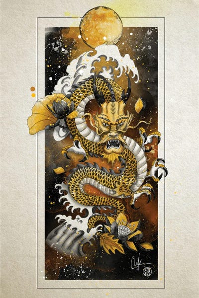 Chinese Décor: Yellow Gold Dragon by Marine Loup