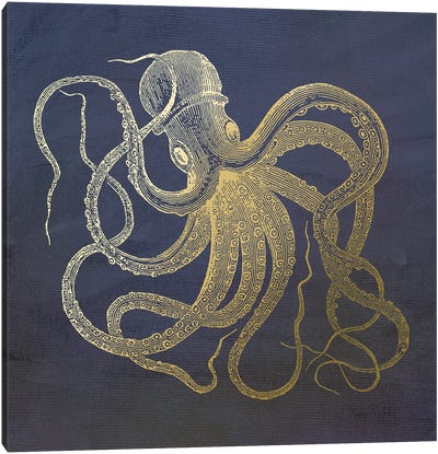 Golden Octopus Canvas Art Print - Kids Nautical Art