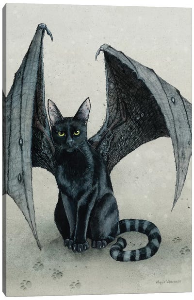 The City Battycat Canvas Art Print - Black & White Animal Art