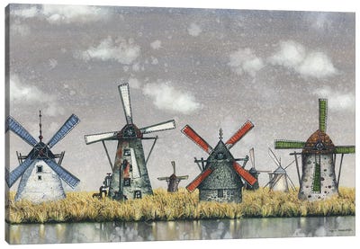 Atmospheric Canvas Art Print - Watermills & Windmills