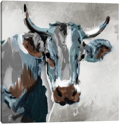 Looking Cow Canvas Art Print - Cow Art