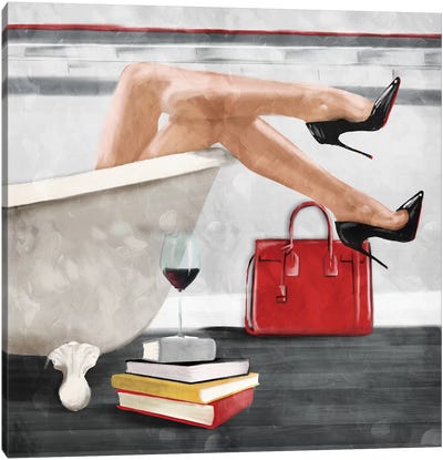 Wine And Bath Canvas Art Print - High Heel Art