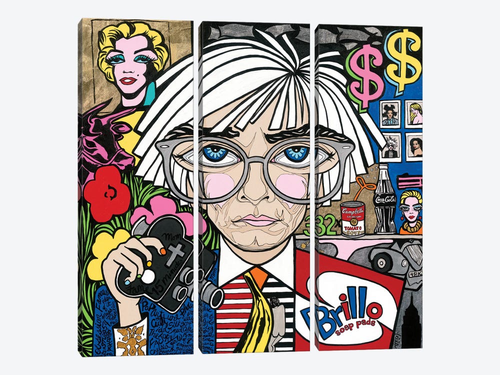 Pop Genius- Andy Warhol by Michelle Vella 3-piece Canvas Print