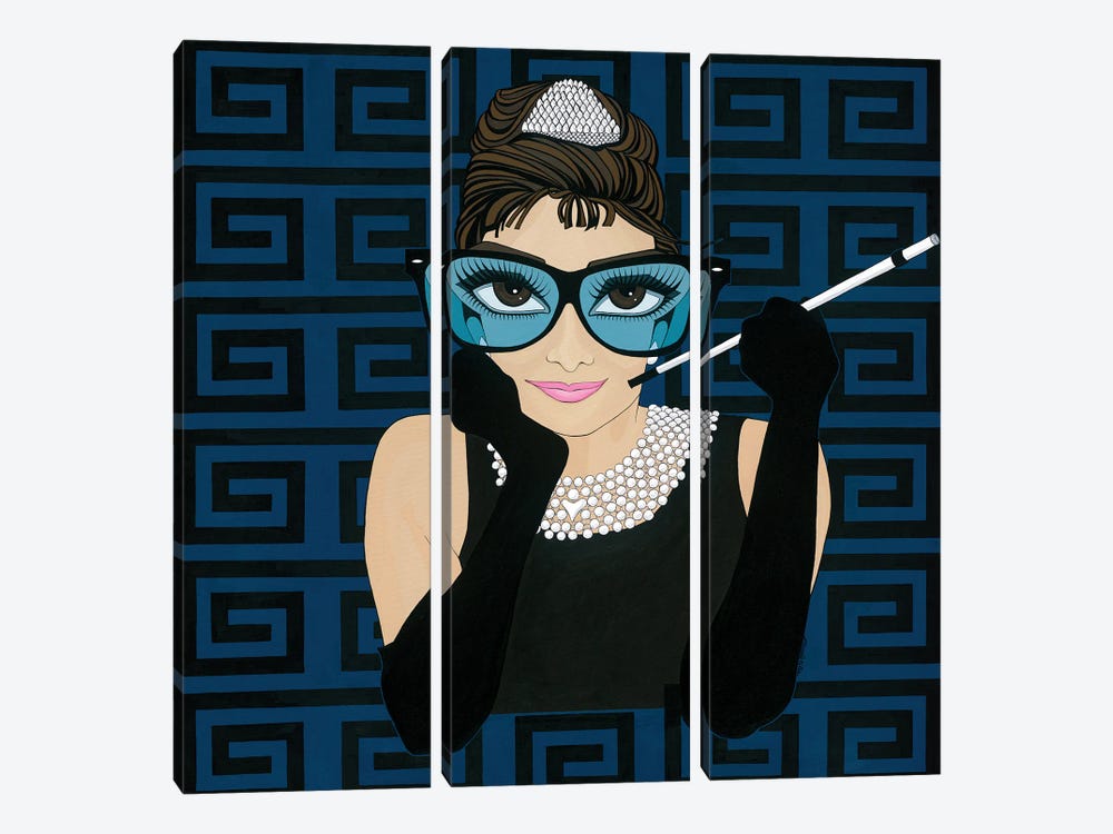 Audrey In Black & Blue by Michelle Vella 3-piece Canvas Art