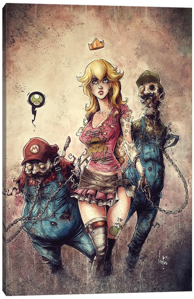 Princess Peach The Walking Dead Canvas Art Print - Luigi