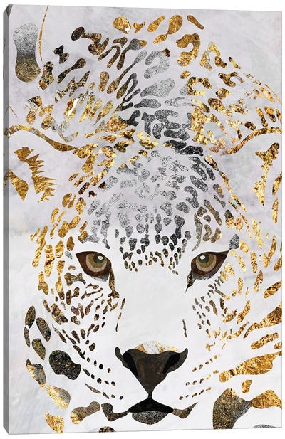 White Gold Jaguar Canvas Art Print - Black, White & Gold Art