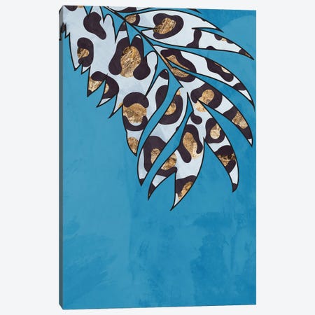 Blue Leopard Print Leaf Canvas Print #MVS109} by Sarah Manovski Art Print
