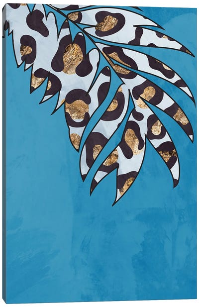Blue Leopard Print Leaf Canvas Art Print - Sarah Manovski