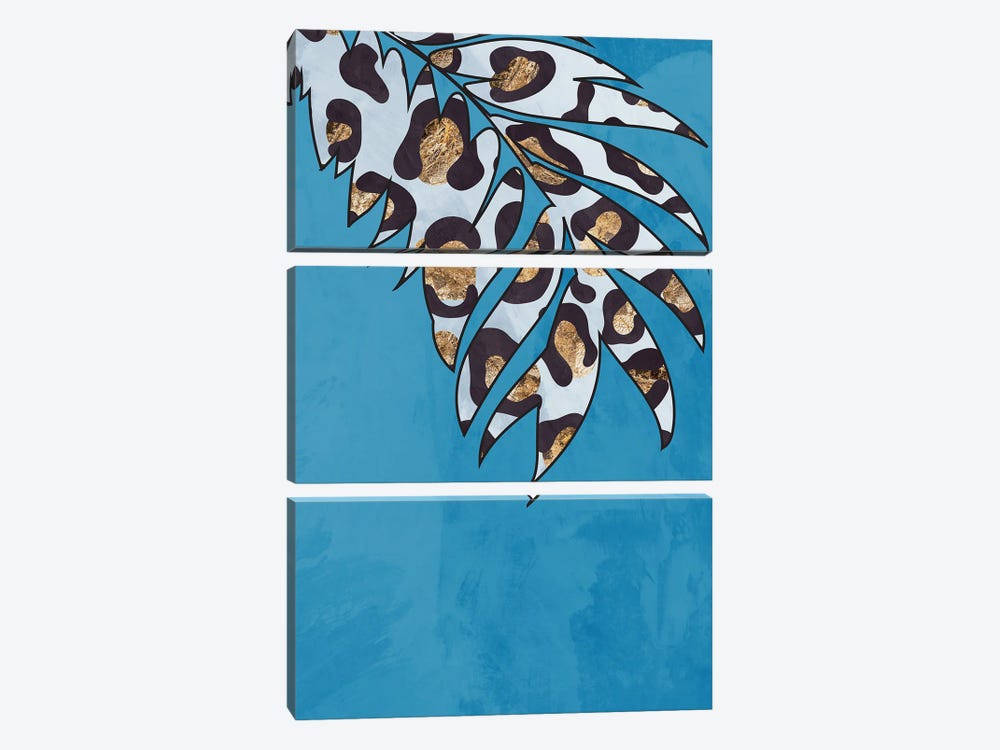 Blue Leopard Print Leaf by Sarah Manovski 3-piece Canvas Print
