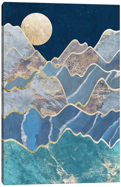 Metallic Moonlit Mountains Canvas Art Print - Sarah Manovski