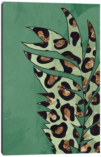 Green Leopard Print Leaf Canvas Art Print - Sarah Manovski