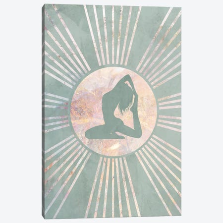 Boho Green Yoga Sun I Canvas Print #MVS146} by Sarah Manovski Canvas Artwork