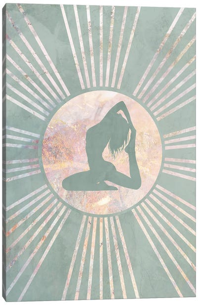 Boho Green Yoga Sun I Canvas Art Print - Yoga Art