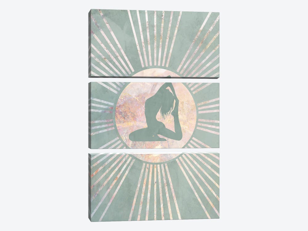 Boho Green Yoga Sun I by Sarah Manovski 3-piece Canvas Wall Art