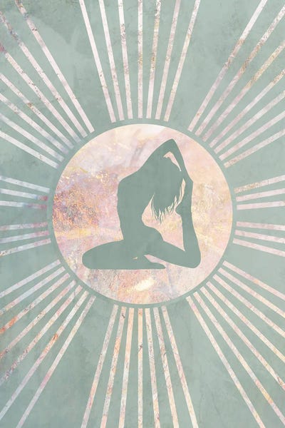 Sarah Manovski: Boho Green Yoga Sun I by Sarah Manovski