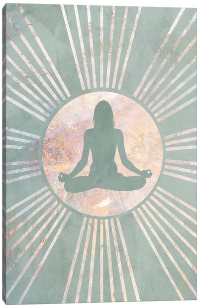 Boho Green Yoga Sun III Canvas Art Print - Sarah Manovski