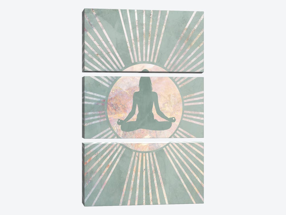 Boho Green Yoga Sun III by Sarah Manovski 3-piece Canvas Art