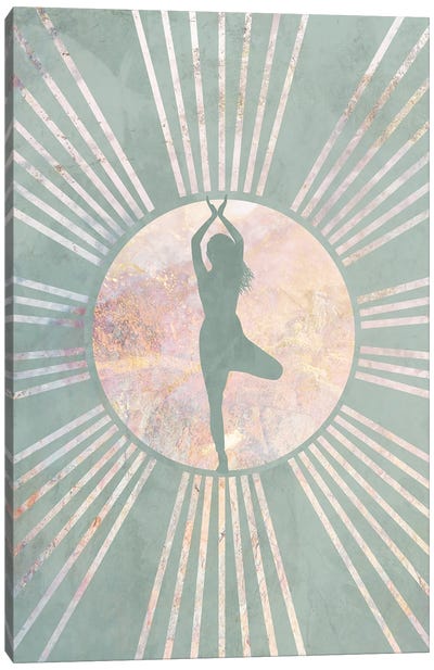 Boho Green Yoga Sun VII Canvas Art Print - Yoga Art