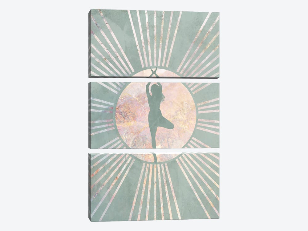 Boho Green Yoga Sun VII by Sarah Manovski 3-piece Canvas Print