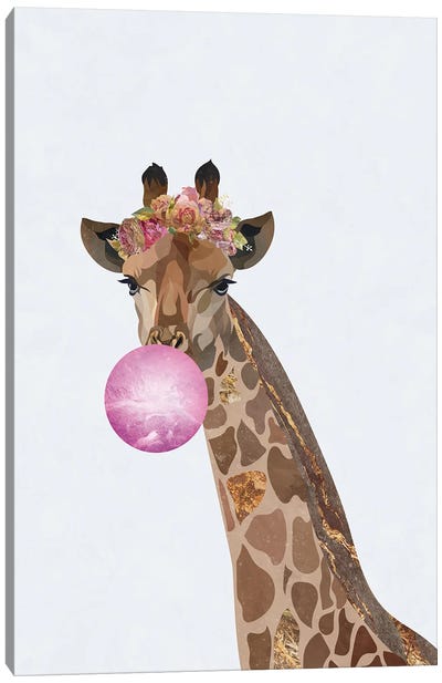 Bubblegum Giraffe Canvas Art Print - Sarah Manovski