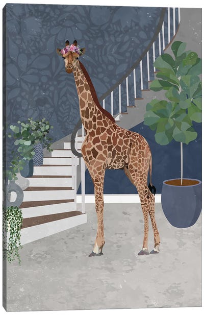 Giraffe And The Staircase Canvas Art Print - Sarah Manovski