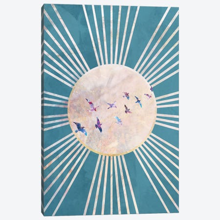 Turquoise Boho Sun And Birds Canvas Print #MVS175} by Sarah Manovski Canvas Print