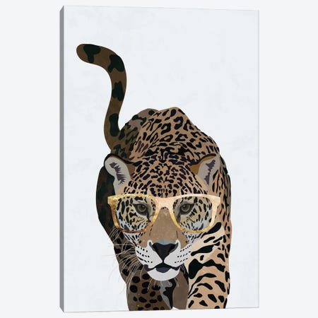 Curious Jaguar Wearing Glasses Canvas Print #MVS17} by Sarah Manovski Canvas Wall Art