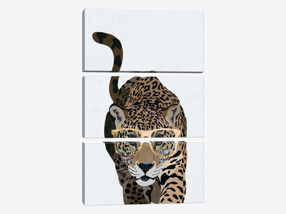 Curious Jaguar Wearing Glasses by Sarah Manovski 3-piece Canvas Wall Art