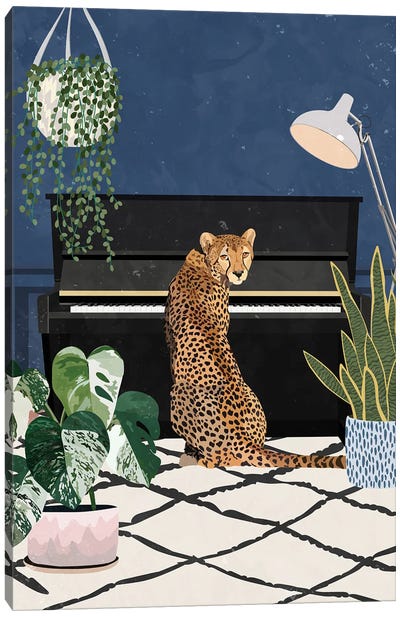 Cheetah Playing Piano Canvas Art Print - Leopard Art