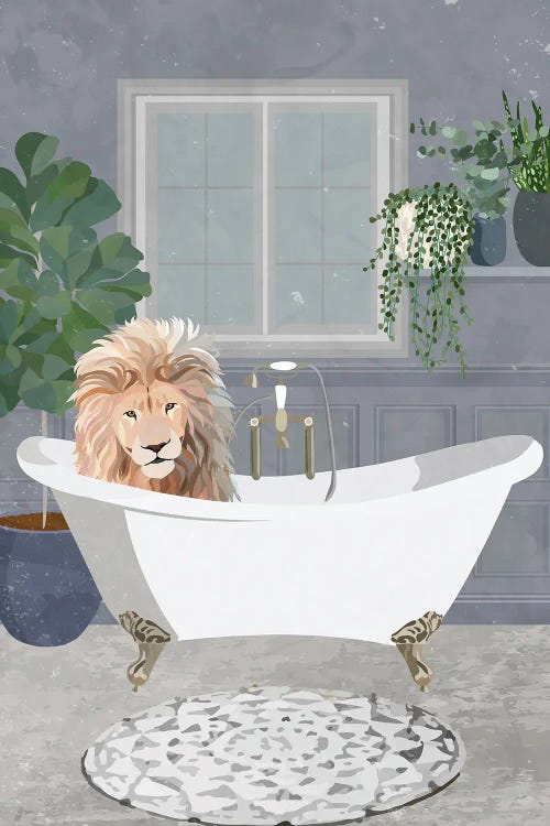 Lion Taking A Bath