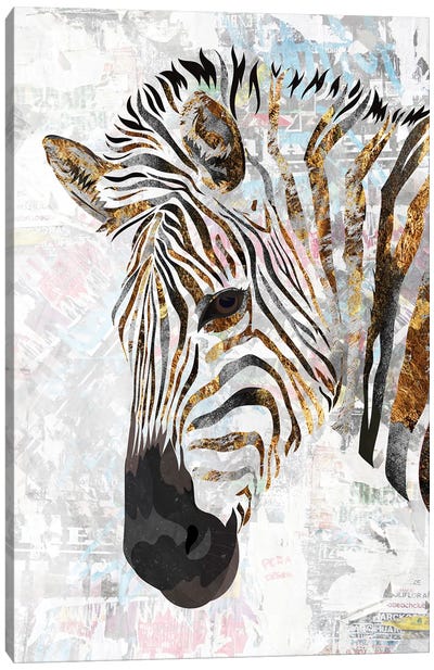 Grunge Zebra Metallic Gold Canvas Art Print - Sarah Manovski
