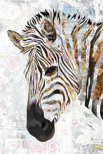 Zebras: Grunge Zebra Metallic Gold by Sarah Manovski