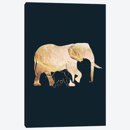 Elephants I Gold Silhouette Black Canvas Print #MVS29} by Sarah Manovski Canvas Artwork