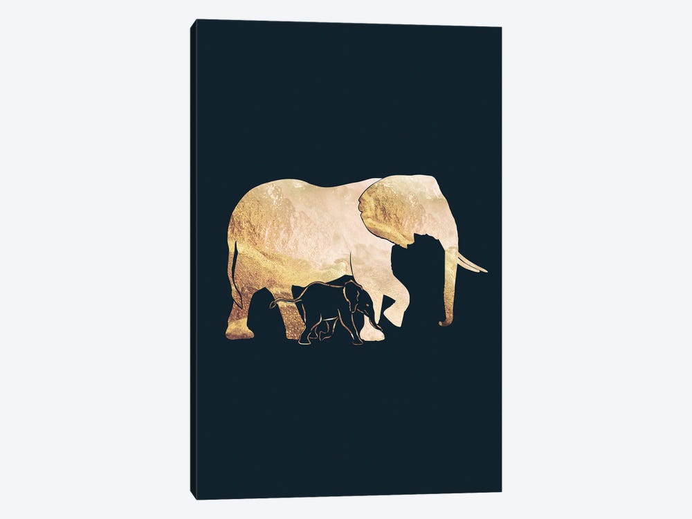 Elephants I Gold Silhouette Black by Sarah Manovski 1-piece Art Print