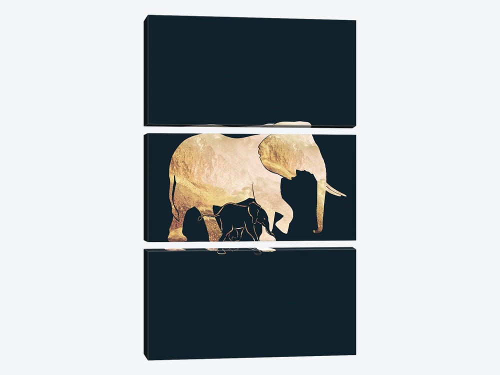 Elephants I Gold Silhouette Black by Sarah Manovski 3-piece Canvas Art Print