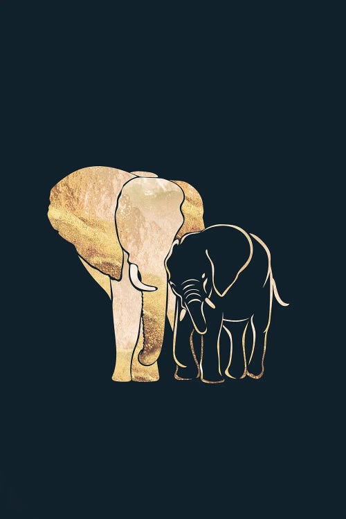 Elephants II Gold Silhouette Black